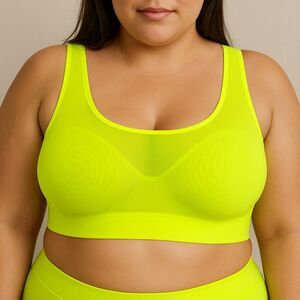 NWT Fabletics Yitty Meshme Smoothing Bralette Yellow Midi Bra Size L Sexy Sheer